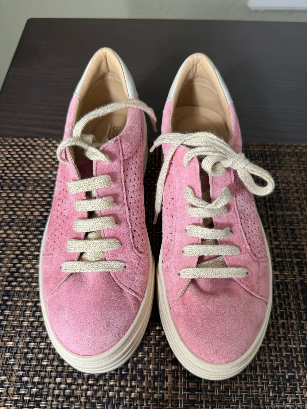 Bos. & Co. Pink Suede Platform Sneaker with Cream Sole